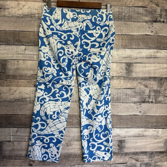 Lilly Pulitzer Womens 0 Bailey Capri Coastal Blue Gabby Alligator Print NWT - Picture 2 of 11